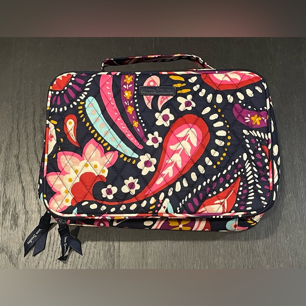 Vera Bradley Painted Paisley Blush & Brush Makeup Travel Case Bag 10.5"x7"x4"